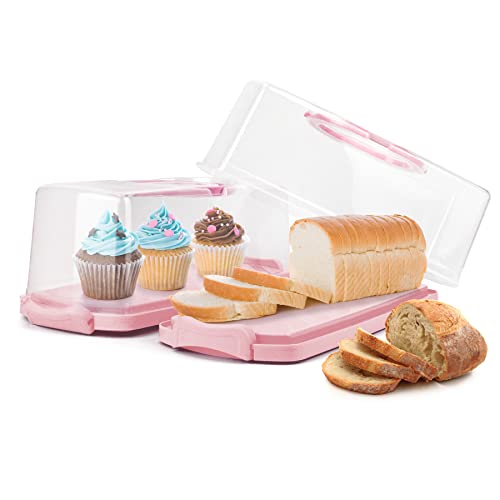 2 Pack Plastic Rectangular Bread Box with Clear Lid