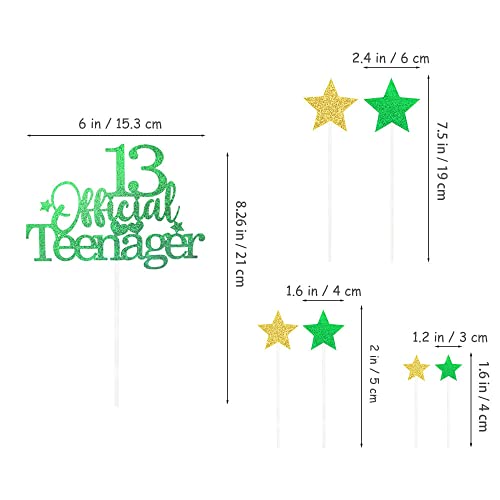 Green Gold 13th Birthday Cake Topper with Glittery Stars (7 Count)
