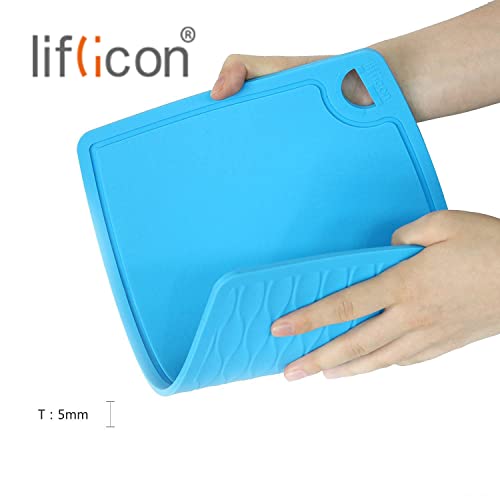 Thick Cutting Boards for Kitchen Silicone Chopping Board Set of 2 Mid 12.6'' x 9.1” (9.1"L x 7.1"W & 12.6"L x 9.1"W / Blue)