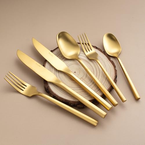 Gold Silverware Set with Steak Knives (Matte gold with Steak Knives)