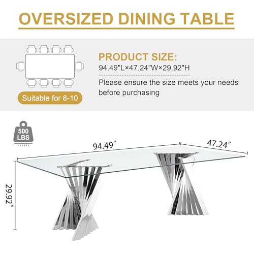 94" Modern Glass Silver Dining Table for 8 (Silver-94" Dining Table)