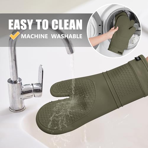 Silicone Oven Mitts and Pot Holders Sets (Olive)