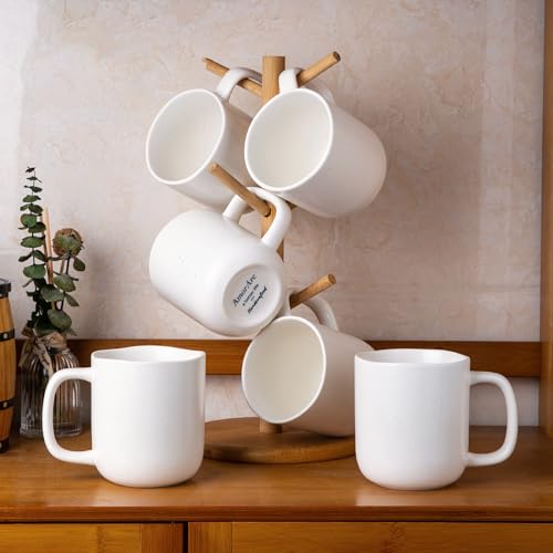 14oz Coffee Mugs Set of 6 (6 Count (Pack of 1) / Off White-Speckled)