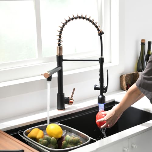 Single Handle Pull Down Sprayer Black&Rose Gold Kitchen Faucet (Black&Rose Gold)