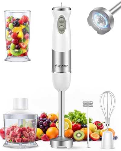 Immersion Blender Handheld 1000W 5 in 1 Corded Stick Hand Blender Kitchen with 12 Speed (White)