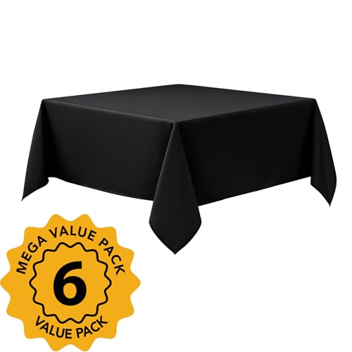 6 Pack Black Tablecloths for Square Tables (Black / 70x70 In, 6 Pack)