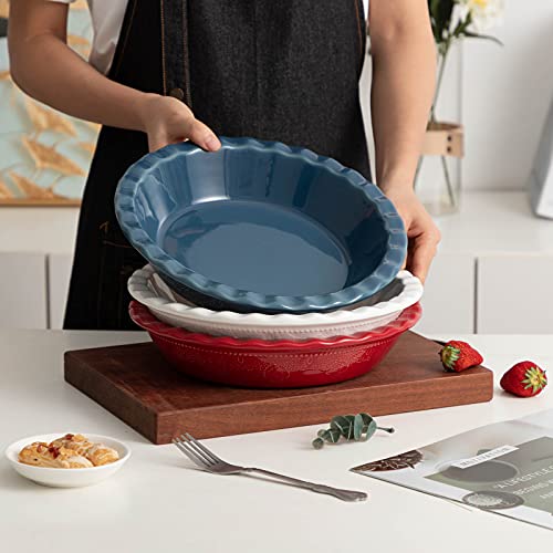 Pie Pan 9 Inch Ceramic Pie Dish (Blue,Set of 2)