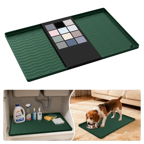 Waterproof Silicone Under Sink Mat 22'' x 14'' Shelf Liner for Kitchen and Bathroom (Green / 14"W x 22"L)