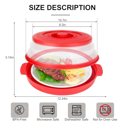 10.7 Inch Microwave Food Cover with Heat Insulation Mat (Red)