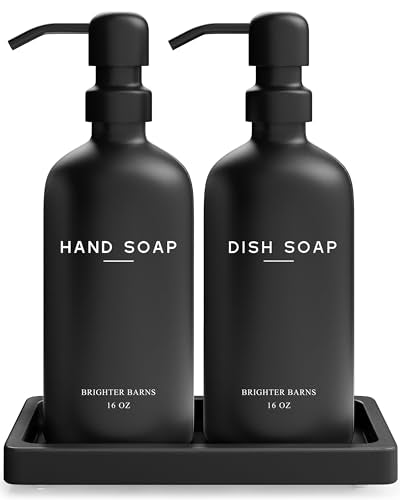 Black Glass Hand and Dish Soap Dispenser Set by Brighter Barns (Black Hd)