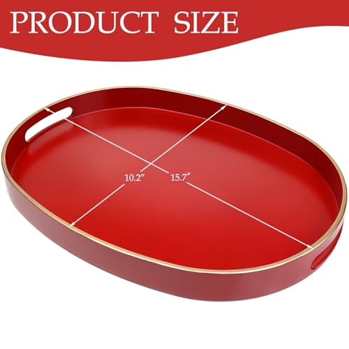 Red Plastic Serving Tray for Ottoman (Oval Red / 15.5" x 10.6" x 1.4")
