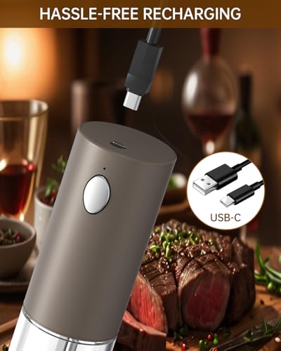 Electric Salt and Pepper Grinder Set Rechargeable Salt and Pepper Mills with Storage Base (Brown)