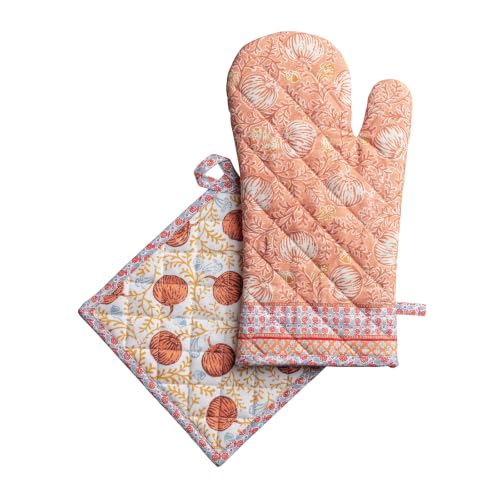 100% Cotton Oven Mitt & Pot Holder Set (033 - Harvest Festival / 7.5" x 13" & 8" x 8" (Oven Mitt & Pot Holder))