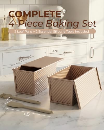 2 Pack 1 LB Pullman Loaf Pan with Lid (Champagne Gold / 2*1LB)