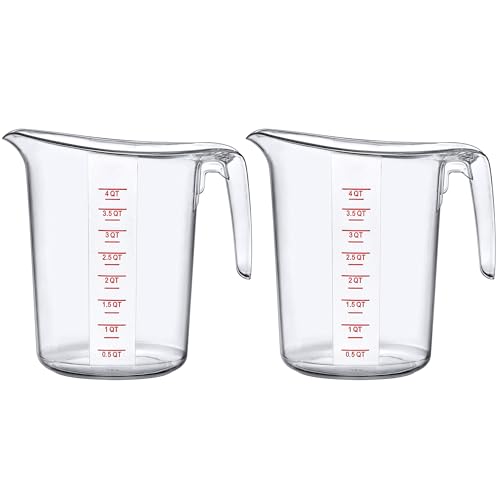 Melissa - 128-Ounce Plastic Measuring Pitcher (2-Pack), 16-Cup (4-Quart) Food-Grade Measuring Jug, Unbreakable, Stackable, Dishwasher-Safe, Great for Oil, Vinegar, Flour, and More