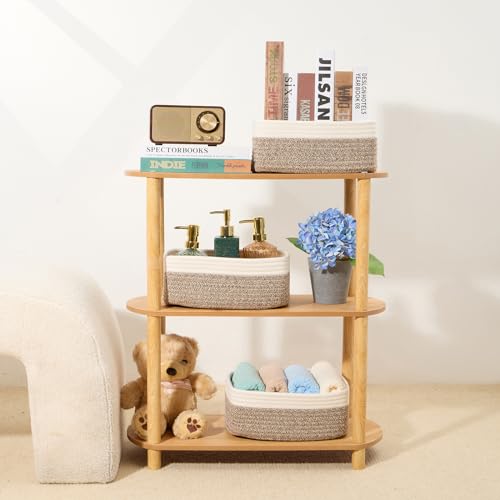Small Storage Baskets for Organizing (4pcs-L11.5xW7.5xH4.7" / Off White/Brown)