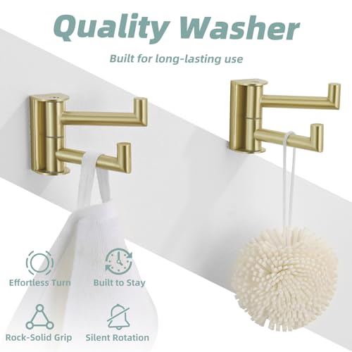 Brushed Gold Swivel Towel Hooks for Bathroom (2 Pack / Brushed Gold)