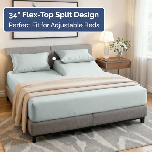 Flex Top Split Head King 4 Piece Sheet Set (23 - Ice Blue / Split Head/Flex Top)
