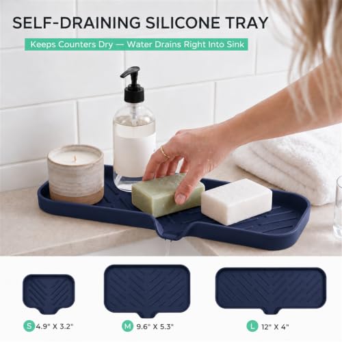 Silicone Soap Dish with Drain Spout (Navy Blue / L(12"×4"))