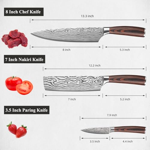 Kitchen Knife Set 3 Piece Chef Knife Set Professional High Carbon Stainless Steel (Set of 3)