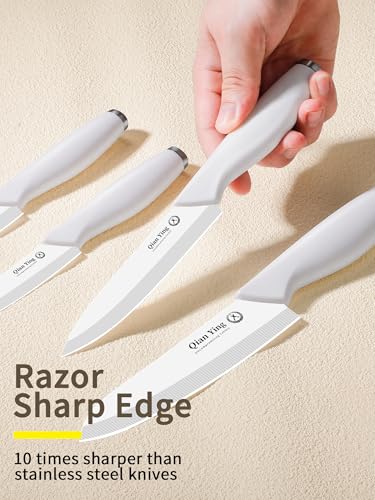 Pure Strengthening Ceramic Knife Set for Kitchen with Sheath 9Pcs ([Upgraded]White Handle Ceramic Knives)