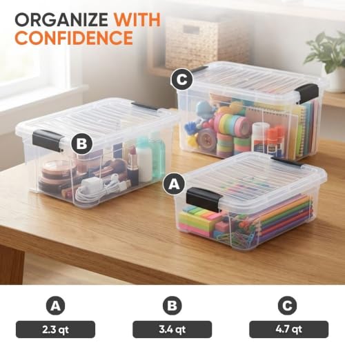 3.4 Quart Clear Plastic Storage Boxes with Lids (3.4 Quart)