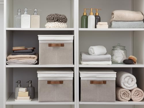 Fabric Storage Bins with Lids (Brown and White / Jumbo)