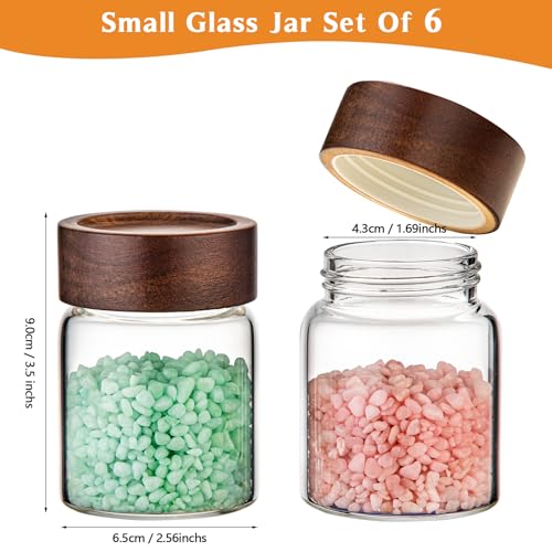 6 pc Glass Spice jars Glass Jars with Screw Lid 5 oz Acacia Wood Glass Herb Sugar Coffee Bean Ground Container Food Storage Canister for Candy Pantry Tea Seasoning Meal Prep Snack (6*150ml(5oz))