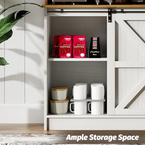 55" Farmhouse Coffee Bar Cabinet with Storage Hutch (55Inch / White)