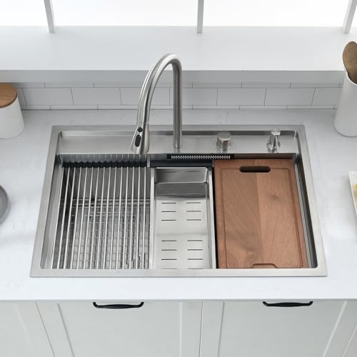 30 inch Drop in Kitchen Sink with Faucet Combo (30"L x 22"W x 10"D / Stainless Steel（Waterfall）)