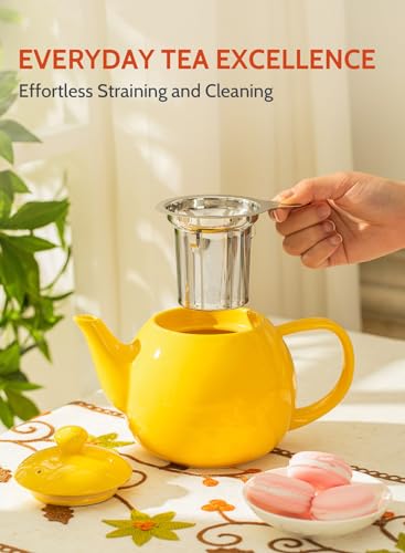 Teapot Porcelain Tea Pot with Stainless Steel Infuser (Yellow / 27oz (with infuser))