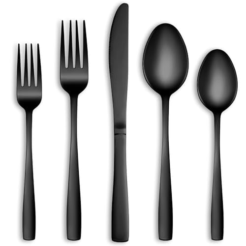 60 Pcs Black Silverware Set (Black)
