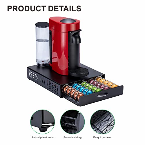 Nespresso Pod Holder Vertuo pod Storage Drawer Black Metal Coffee Pod Holder for Vertuoline Capsule Orgainzer 50 Pods