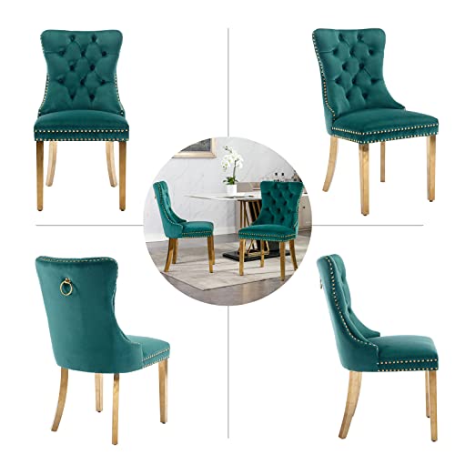 Green Velvet Dining Chairs Set of 4 (Natural Green)