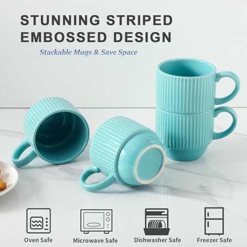Coffee Mug 12 oz Set of 4 with Rack (Teal / 12 Ounces)
