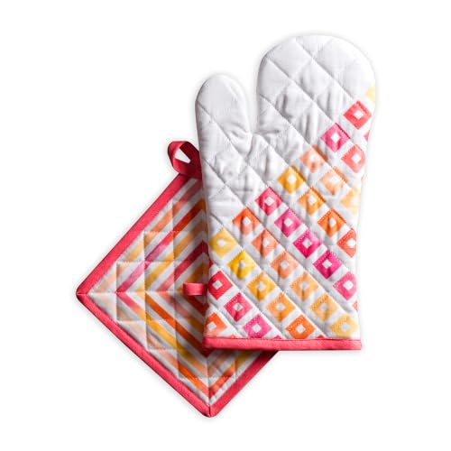 100% Cotton Oven Mitt & Pot Holder Set (073 - Summer Maze / 7.5" x 13" & 8" x 8" (Oven Mitt & Pot Holder))