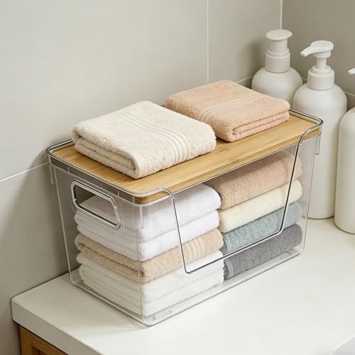 4 Set Potato And Onion Storage Bins with Bamboo Lid (4 Pack)