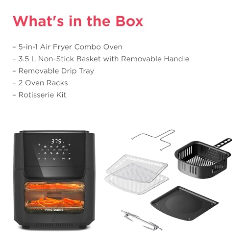 5-in-1 Air Fryer Combo Oven with Viewing Window, Large 12.6 QT Capacity, Digital Display, 5 Cooking Modes, 7 Recipe Presets, Automatic Shake Reminder, PFAS-Free Cooking Surfaces, Black (5-1 Air Fryer)