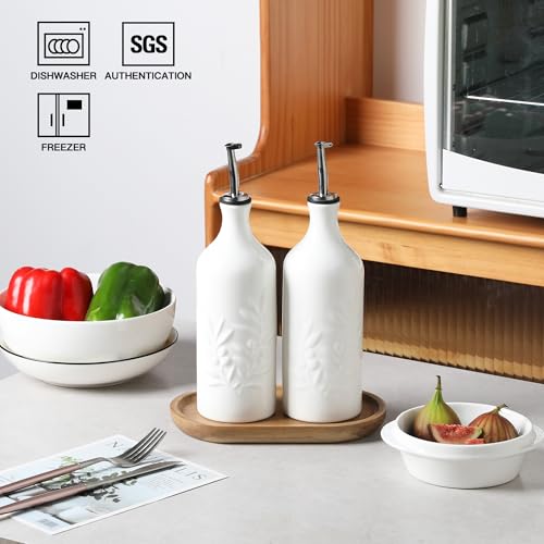 Sweejar Ceramic Olive Oil Dispenser Bottle (White White / 20 oz, Set of 2)