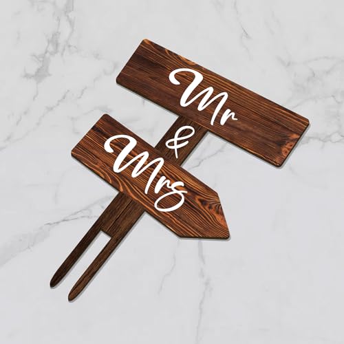 Rustic Mr & Mrs Cake Topper in Wood Cake Decoration for Wedding & Engagement (Mr & Mrs)