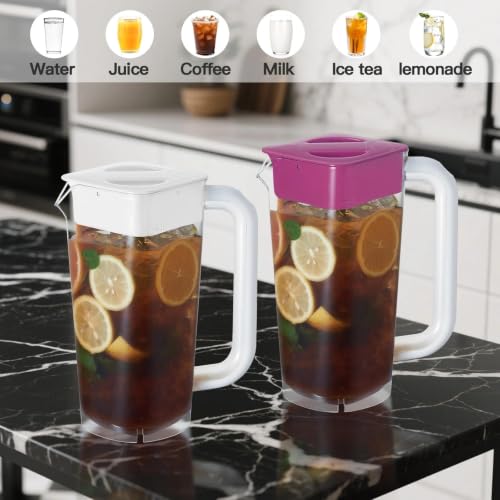 4 Pack 2L 68 oz Plastic Pitcher with Lid & Handle (White-red-4pack)