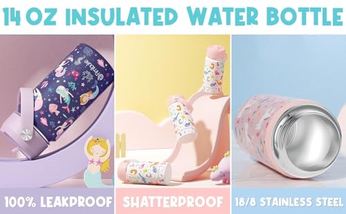 Kids Bento Lunch Box with Toddler Insulated Water Bottle Lunch Bag (A9. Cotton Candy)