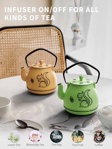 Teapot with Removable Infuser (1 Quarts / Bright Green Squirrel)