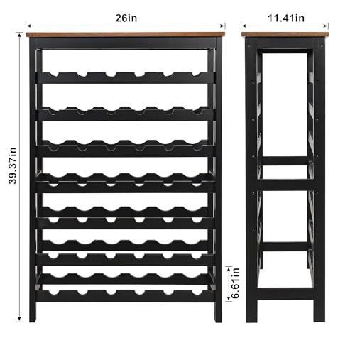 42 Bottles Bamboo Wine Rack (Rustic Brown +Black / 7-Tier)