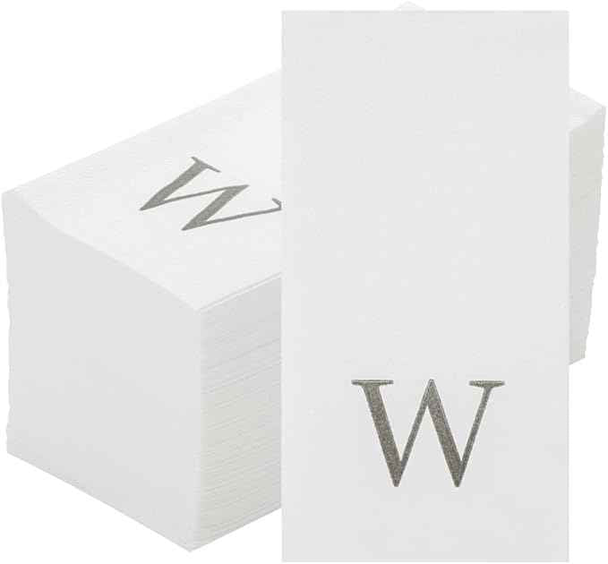 Luxenap 15.8 X 7.9 Inch Linen-Feel Guest Towels, 2000 Lettered Hand Towels - Silver Letter 'W', Sans Serif Font, White Paper Dinner Napkins, airlaid, For Restrooms And Tables - Restaurantware