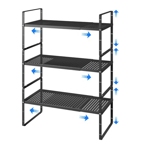 Expandable Cabinet Shelf Organizers (Black Large)