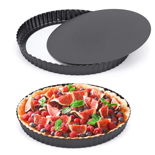 Tart Pan 10 Inch Removable Bottom (Black-Round-2 pack / 10 Inch)