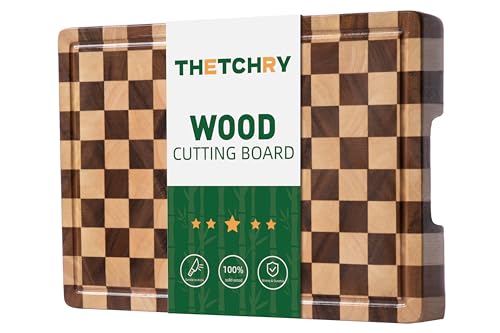 Cutting Boards for Kitchen (Wood Checkered / 16"L x 11"W)