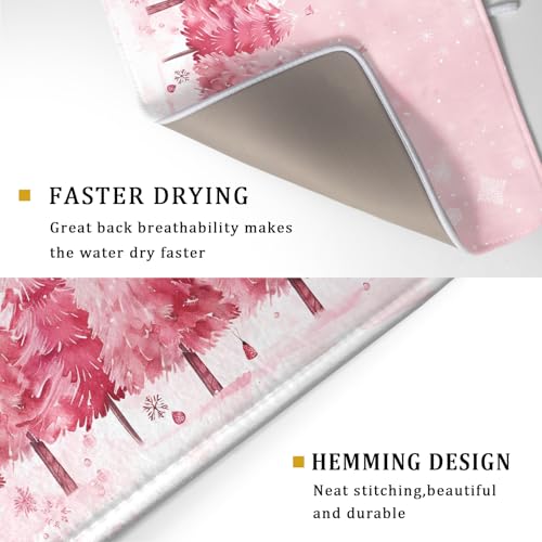 Pink Trees Dish Drying Mats Christmas Snowy Decor Drying Pad Kitchen Countertop Drainer Rack Mat 18 X 24 Inch (Pine Forest 4720 / 24" x 18")