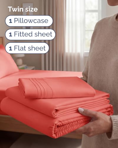 Twin Size 3 Piece Sheet Set (28 - Coral / Twin)